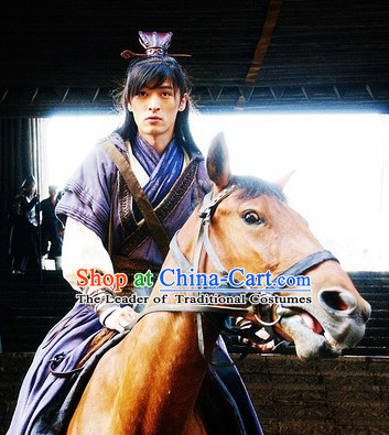 Chinese Han Dynasty Swordsman Costumes Dresses Clothing Clothes Garment Outfits Suits Complete Set for Men