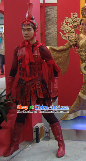 Chinese Qin Dynasty Warrior Opera Dance Costumes Dresses Clothing Clothes Garment Outfits Suits Complete Set for Men