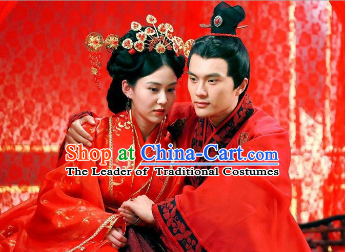 Chinese Traditional Wedding Wig and Headwear Headpieces for Brides and Bridegrooms