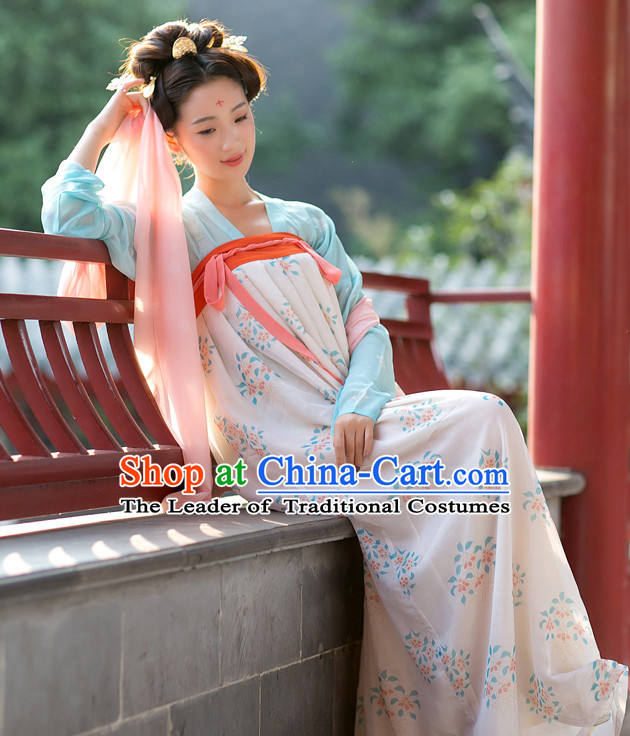 Tang Dynasty Ancient Chinese People Clothes and Hair Accessories Complete Set for Women