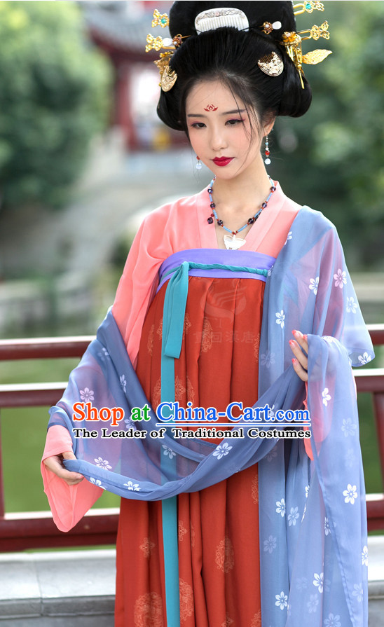 Tang Dynasty Ancient Chinese Women Clothing and Head Accessories Complete Set