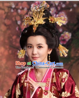 Chinese Ancient Style Imperial Tang Dynasty Princess Wigs and Hair Jewelry Accessories Hairpins Headwear Headdress Hair Fascinators for Women