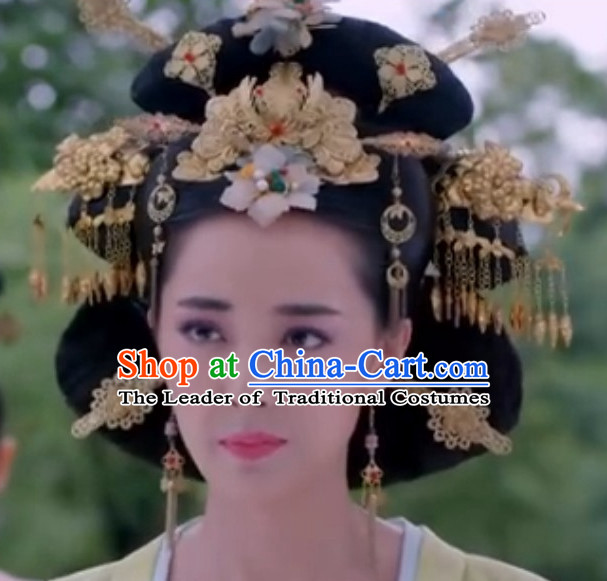 Chinese Ancient Style Queen Wigs and Hair Jewelry Accessories Hairpins Headwear Headdress Hair Fascinators for Women