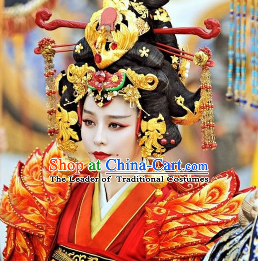 Chinese Ancient Style Queen Wigs and Hair Jewelry Accessories Hairpins Headwear Headdress Hair Fascinators for Women