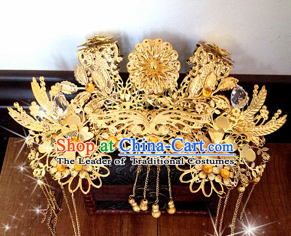 Chinese Ancient Style Queen Princess Wigs and Hair Jewelry Accessories Hairpins Headwear Headdress Hair Fascinators for Women
