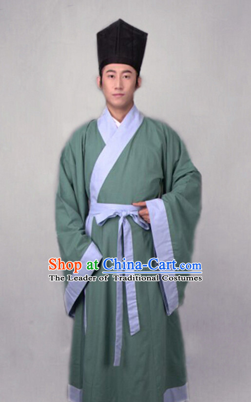 Chinese Costume Chinese Costumes Hanfu Han Fu Ancient China Clothing Dress Garment Suit and Hat Complete Set for Men