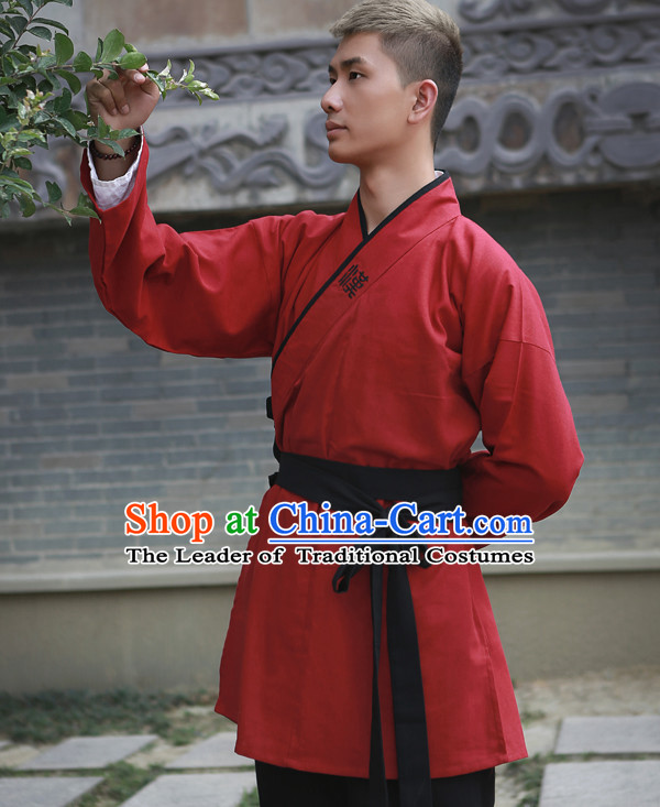 Red Chinese Costume Chinese Costumes Hanfu Han Dynasty Ancient China Scholar Clothing Dress Garment Suits Clothes Complete Set for Men