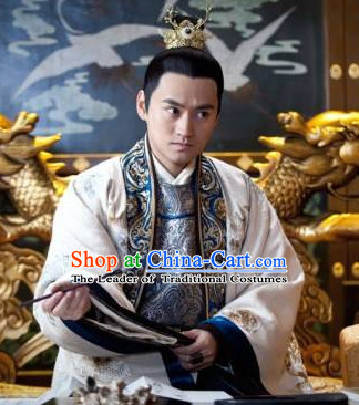 Chinese Imperial Prince Black Long Wigs and Headwear Headpieces Hair Jewelry Headdress for Men