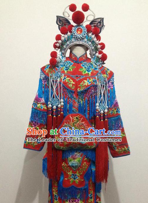 Chinese Opera Classic Embroidered Armor Costumes Chinese Costume Dress Wear Outfits Suits and Crown for Women