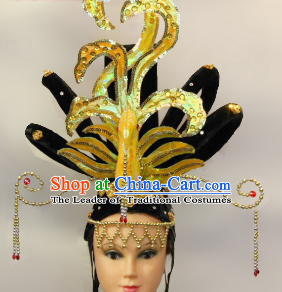 Chinese Stage Performance Classic Dance Apparel Wigs and Headwear Folk Dancing Headdress Headpieces Hair Accessories