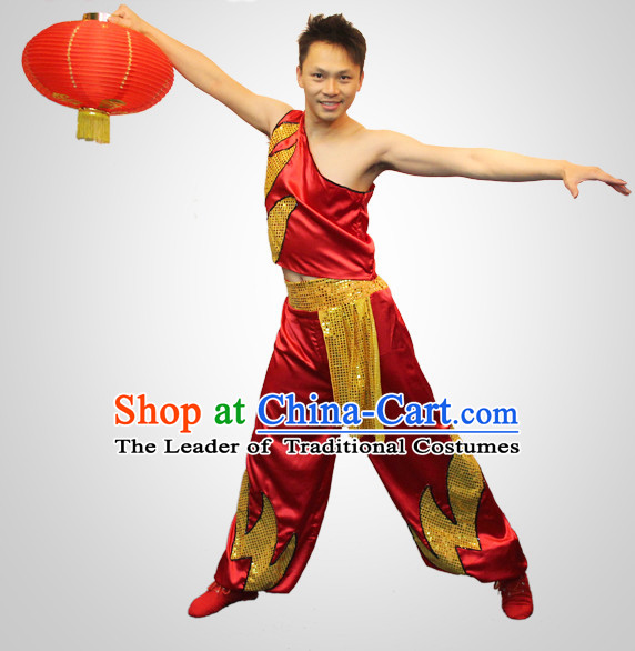 Chinese Folk Red Lantern Dance Costumes and Lantern Props for Men