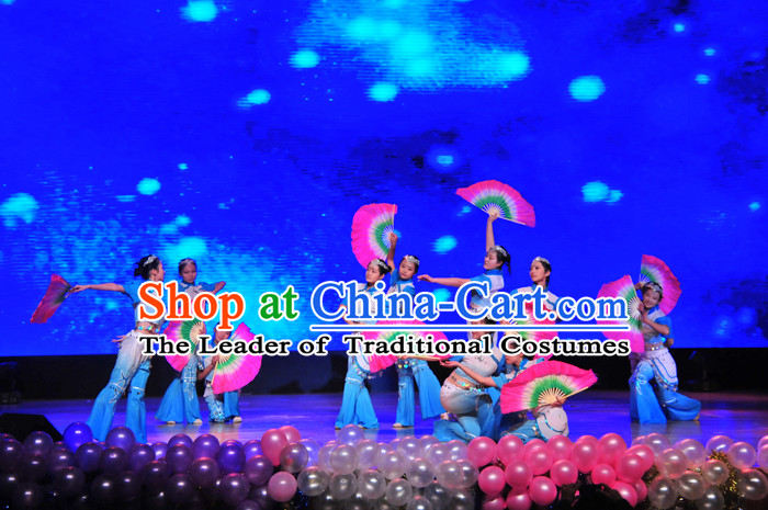 Chinese Classic Folk Fan Dance Costumes and Headwear Complete Set for Women