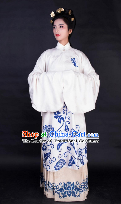 Chinese Ming Dynasty Clothes Clothing Costumes and Hair Accessories Complete Set for Women