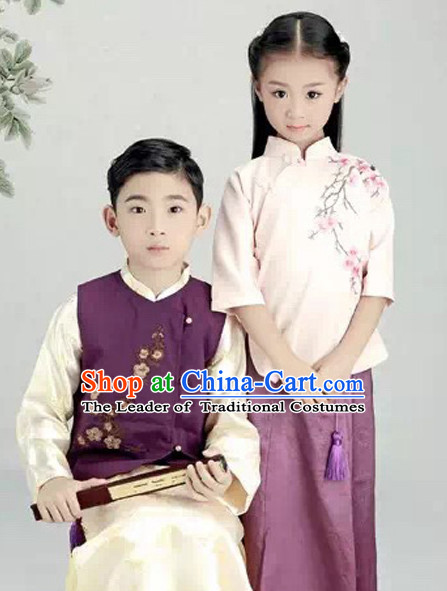 Minguo Period Chinese Costume Ancient China Ethnic Costumes Han Fu Dress Wear Outfits Suits Clothing for Kids