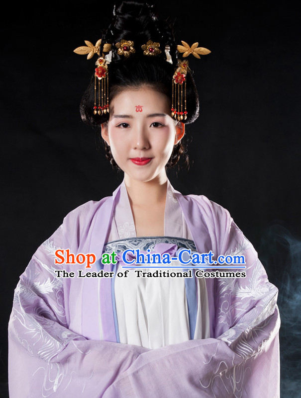 Ancient Chinese Tang Dynasty Long Black Wigs and Hair Jewelry for Women