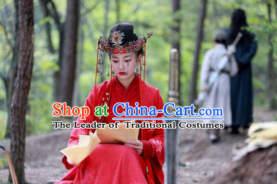 Ancient Chinese Wedding Bridal Red Dresses and Phoenix Crown