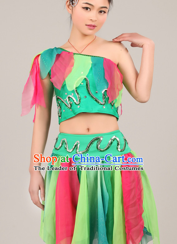 Chinese Costume Folk Chinese Group Dance Costumes Carnival Costumes Fancy Dress National Garment and Hair Accessories
