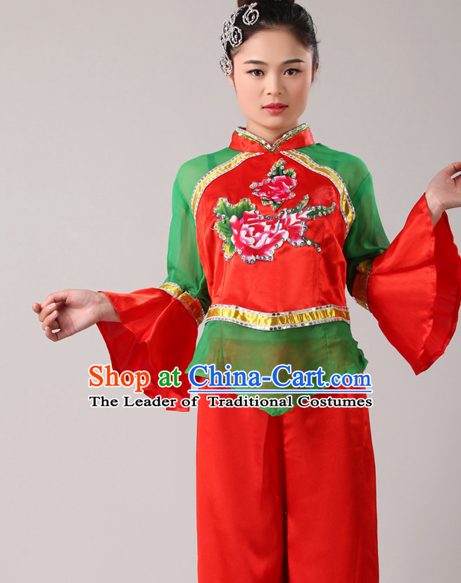 Chinese Costume Folk Chinese Group Dance Costumes Carnival Costumes Fancy Dress National Dress and Hair Accessories