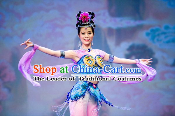 Chinese Fairy Costume Folk Chinese Group Dance Costumes Carnival Costumes Fancy Dress and Headwear Complete Set