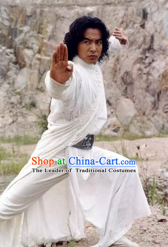 White Swordsman Costume Kimono Chinese Costume Chinese Ancient Costumes Carnival Costumes Fancy Dress and Hair Jewelry Complete Set