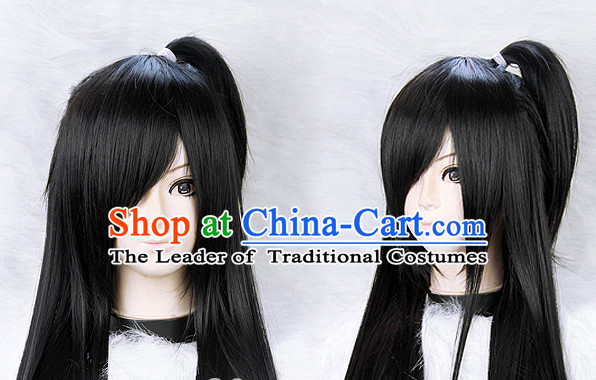 Black Chinese Ancient Knight Long Wigs Classic Wig for Women