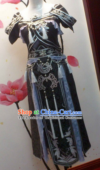 Ancient Asian Chinese Japenese Korean Princess Cosplay Knight Costumes and Hair Jewelry Complete Set