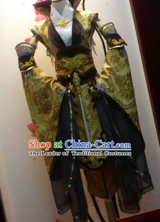 Ancient Asian Chinese Japenese Korean Empress Cosplay Knight Costumes and Hair Jewelry Complete Set