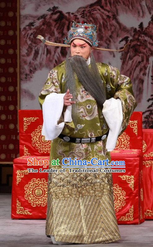 Blue Ancient Chinese Asian Peking Opera Costumes Official Costume and Hat Complete Set for Men