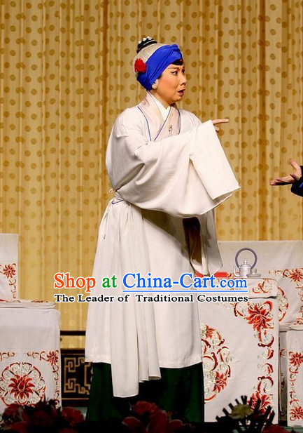 White Ancient Chinese Asian Peking Opera Costumes Old Woman Costume and Headwear Complete Set