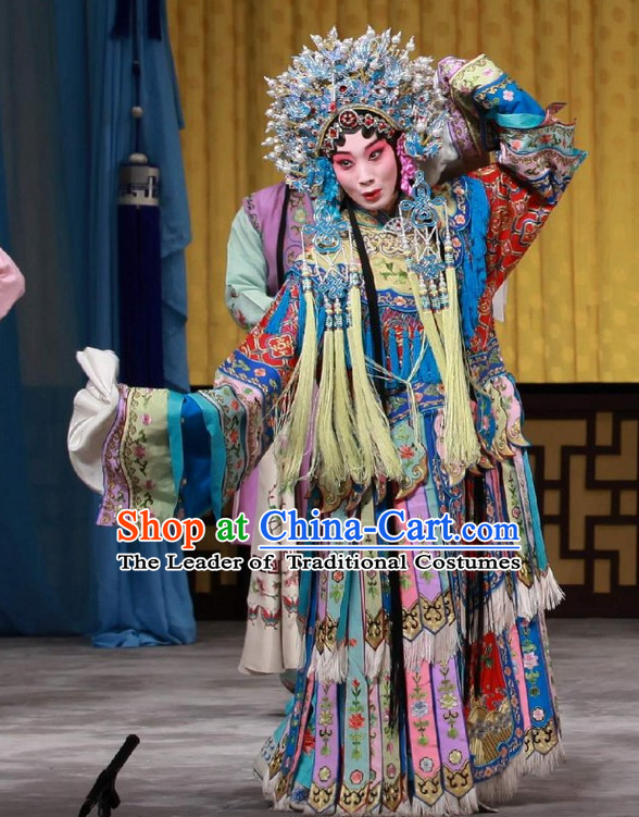 Ancient Chinese Asian Peking Opera Costumes Queen Empress Costume and Headwear Complete Set