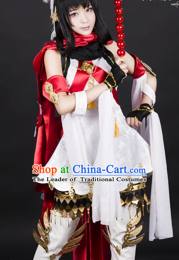 Ancient Chinese Knight Princess Cosplay Costumes and Hair Accessories Complete Set for Women