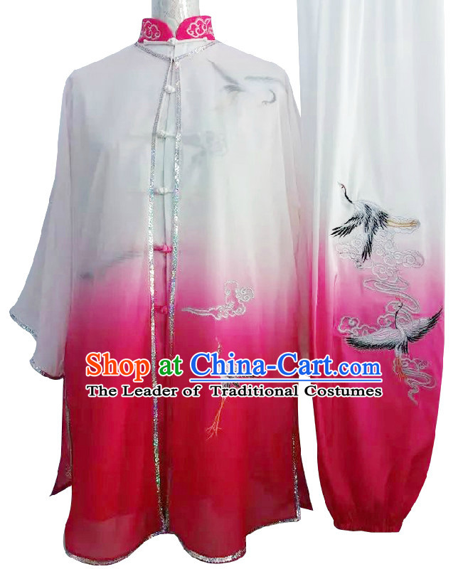 Top Embroidered Cranes Color Transition Wing Chun Uniform Martial Arts Supplies Supply Karate Gear Tai Chi Uniforms Clothing and Veil for Women or Men