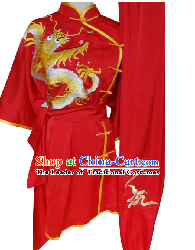 Top Short Sleeves Embroidered Dragon Tai Chi Wing Chun Uniform Martial Arts Supplies Supply Karate Gear Martial Arts Uniforms Clothing for Men or Women