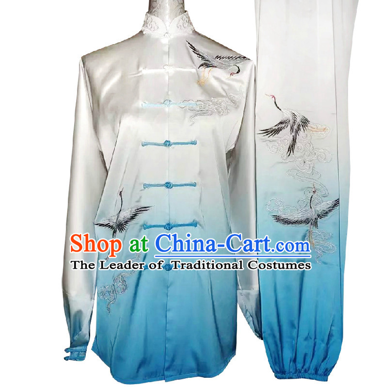 Top Color Transition Auspicious Cranes Kung Fu Martial Arts Taekwondo Karate Uniform Suppliers Clothing Dress Costumes Clothes for Adults and Kids
