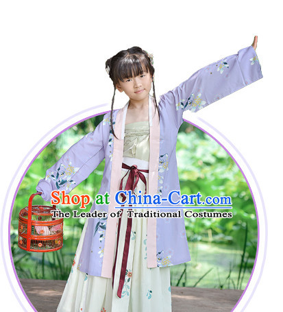 Chinese Song Dynasty Wear Clothing and Hair Jewelry Complete Set for Kids