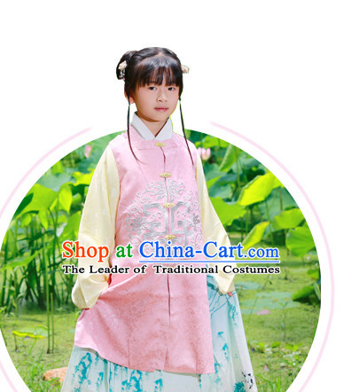 Chinese Ming Dynasty Wear Clothing and Hair Jewelry Complete Set for Kids Girls