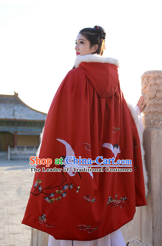 Ancient Chinese Princess Queen Embroidered Cranes and Plum Blossom Mantle Cape