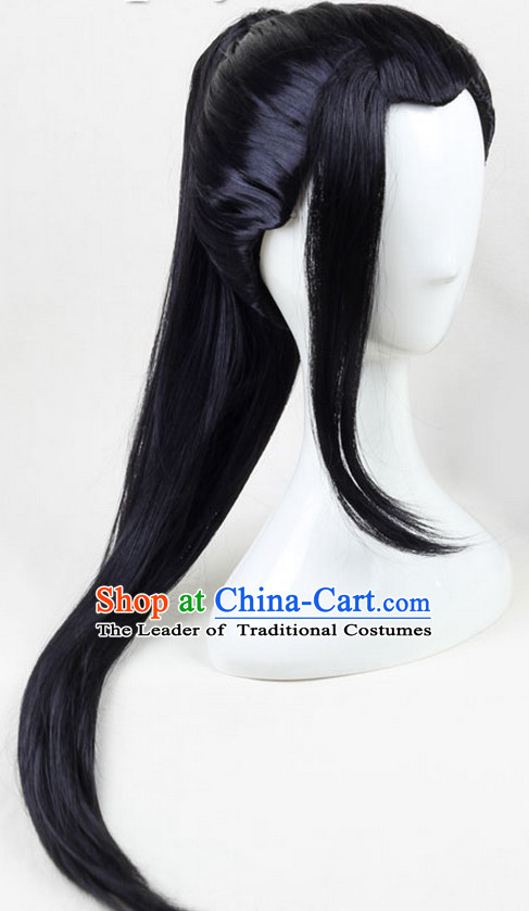 Ancient Chinese Asian Korean Japanese Black Long Wigs for Men