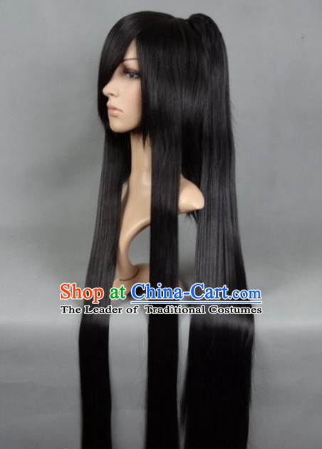 Ancient Chinese Classic Ancient Asian Korean Japanese Black Long Wigs for Men
