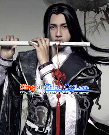 Ancient Chinese Classic Ancient Asian Korean Japanese Black Long Wigs for Men