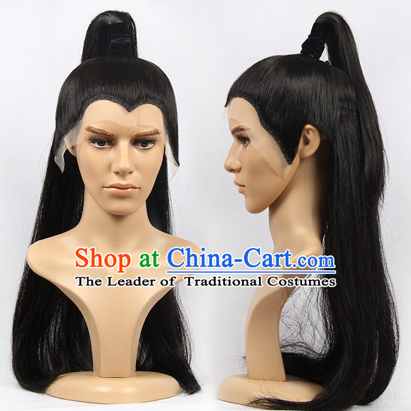 Ancient Chinese Classic Ancient Asian Korean Japanese Black Long Wigs for Men