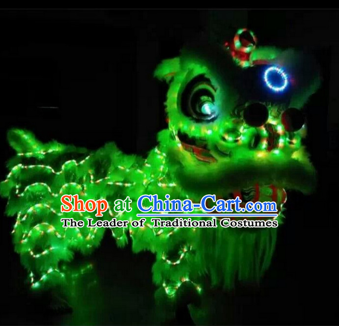 Green Top Supreme LED Lights Lion Dance Costumes Complete Set