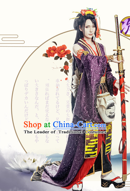 Chinese Knight Costume Ancient Chinese Costumes Japanese Korean Asian Fashion Cosplay Suits Outfits Garment Dress Clothes and Hair Jewelry for Women