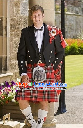 Scoltland Skirt Jacket Traditional Male Suits Uniform Dance Costume Traditional Garment Classic Clothing and Hat Complete Set for Men