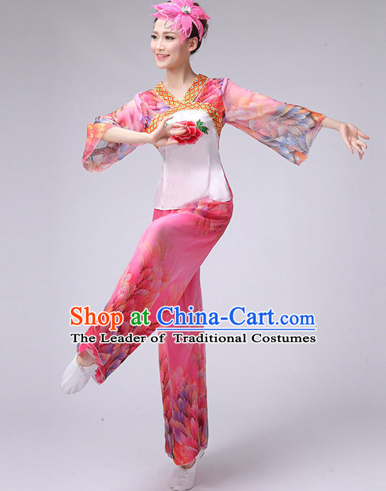 Asian Chinese Lantern Dancing Costume Fan Dancing Costume Uniform Outfits Stage Opening Dance Costumes Parade Competition Dancewear Complete Set