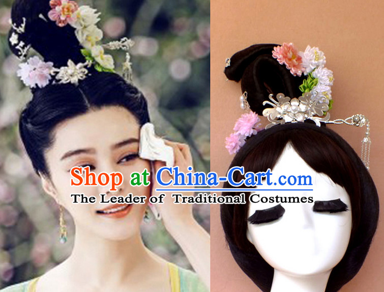 Chinese Ancient Princess Black Wigs Hair Accessories Hair Jewelry Fascinators Headbands Hair Clips Bands Bridal Comb Pieces Barrettes