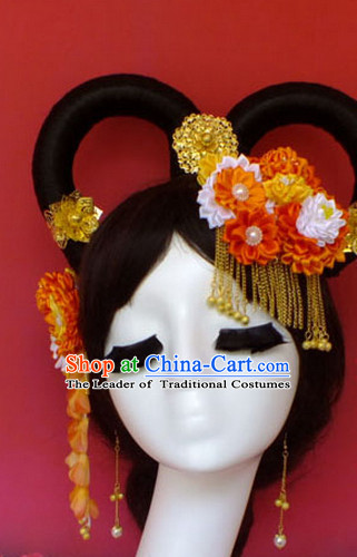 Chinese Empress Princess Queen Black Wigs and Hair Accessories Hair Jewelry Fascinators Headbands Hair Clips Bands Bridal Comb Pieces Barrettes