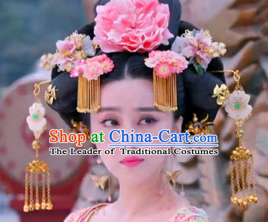 Chinese Empress Princess Queen Black Wigs and Hair Accessories Hair Jewelry Fascinators Headbands Hair Clips Bands Bridal Comb Pieces Barrettes