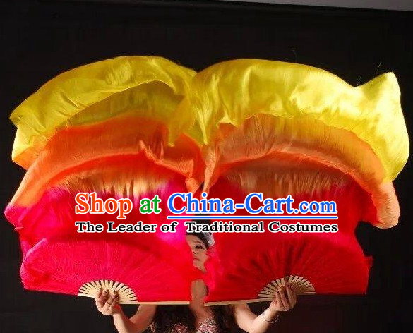 1.5 Meters Pure Silk Long Color Change Chinese Dance Belly Dance Hand Fans Hand Fan Japanese Wedding Fans Oriental Fan