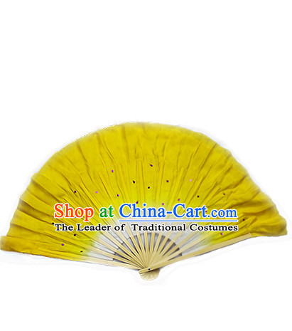 Yellow 16 Inches Pure Silk Color Change Chinese Dance Belly Dance Hand Fans Hand Fan Japanese Wedding Fans Oriental Fan